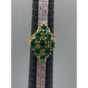 Vintage 18KT HGE Gold Emerald Green Cluster Cocktail Ring Size 6 to 7Statement